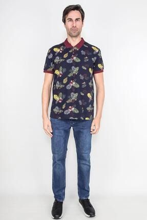 Erkek Lacivert Çiçek Desenli Polo Yaka T-Shirt E20-HNDKS02-AG