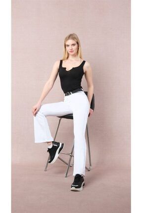 Kadın Beyaz İspanyol Paça Kot Jeans ST64445432988