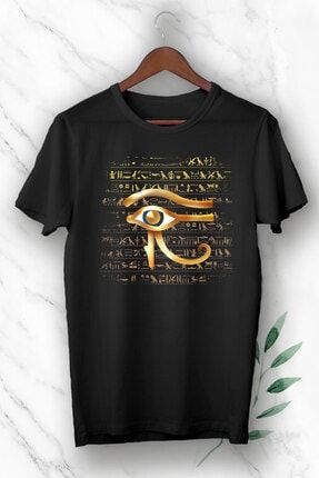 Unisex Siyah Antik Mısır Horus'un Gözü Baskılı Tişört GNC 20