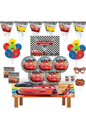 Afişli Cars Arabalar Şimşek Mcqueen Doğum Günü Parti Malzemeleri Süsleri Seti 24 Kişilik cars2