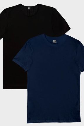 Kadın Siyah Lacivert Düz Eko Paket T-Shirt 2'li 1M1BW800BC