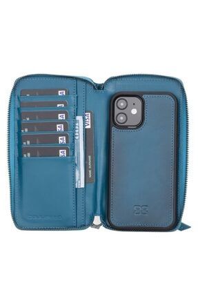Mw Pouch Deri Telefon Kılıfı Iphone 12 Brn4ef Mavi Rfıd BO-01-MW0P-BR04E-IP121-RF