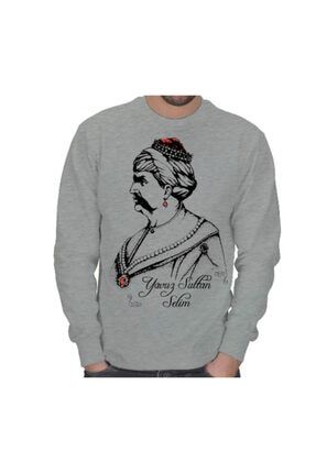 Erkek Gri Yavuz Sultan Selim Tasarımlı Kışlık Sweatshirt TD138611