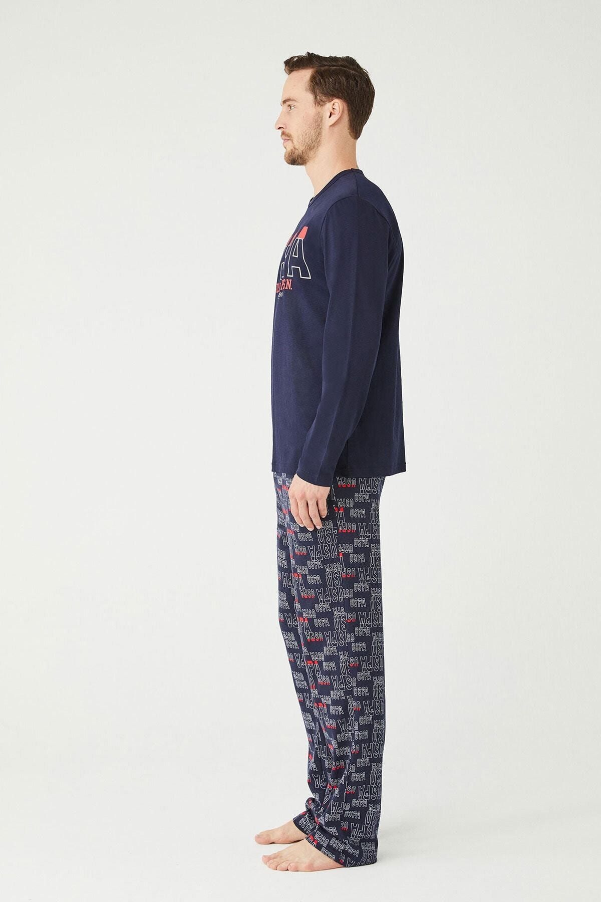 ست پیژامه آبی مردانه لباس خواب یقه گرد سرمه ای U.S. Polo Assn.