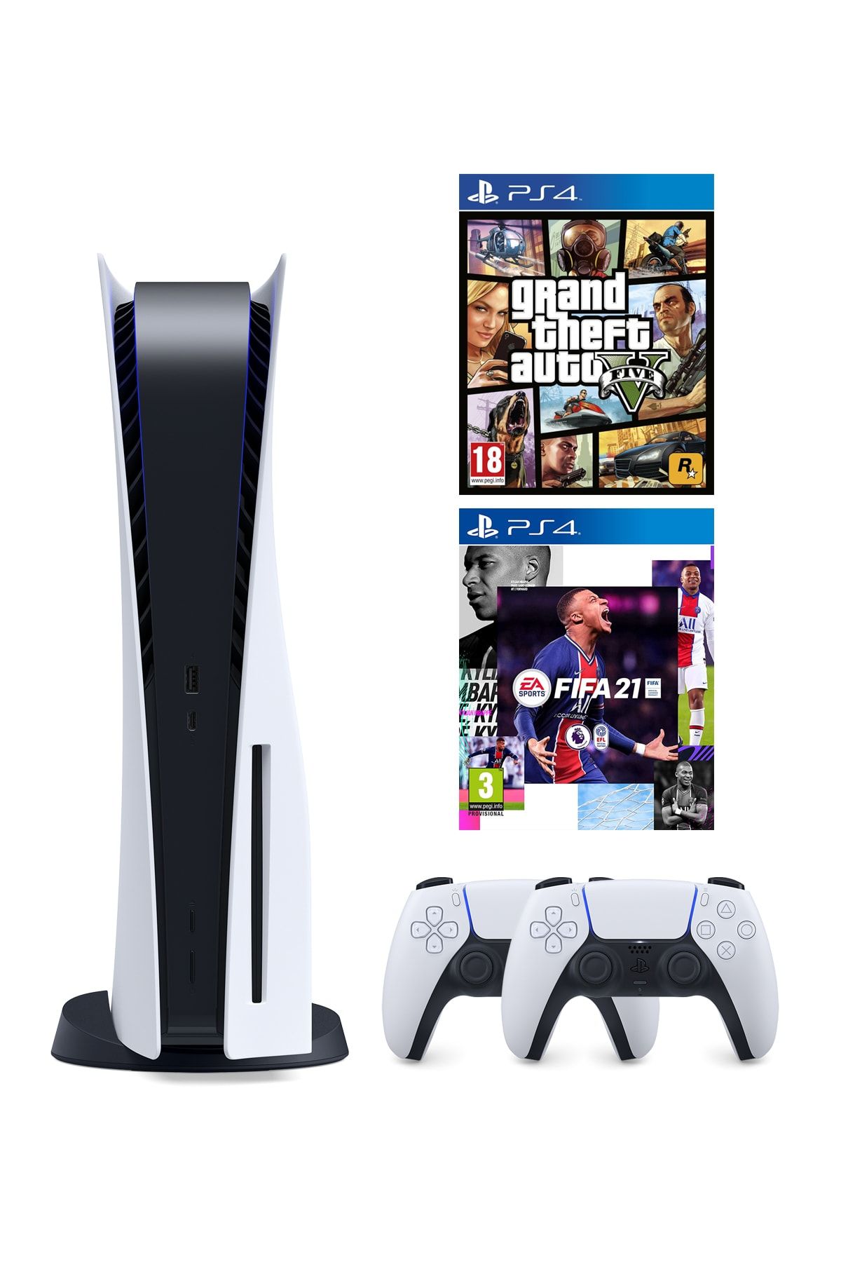 Sony Playstation 5 825 GB + 2. PS5 DualSense + PS5 Fifa 2021 + GTA 5
