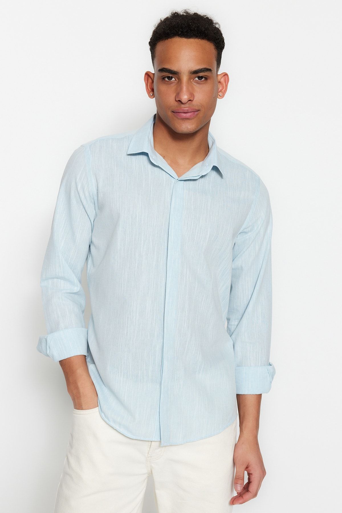 Trendyol Collection Hemd Blau Slim Fit