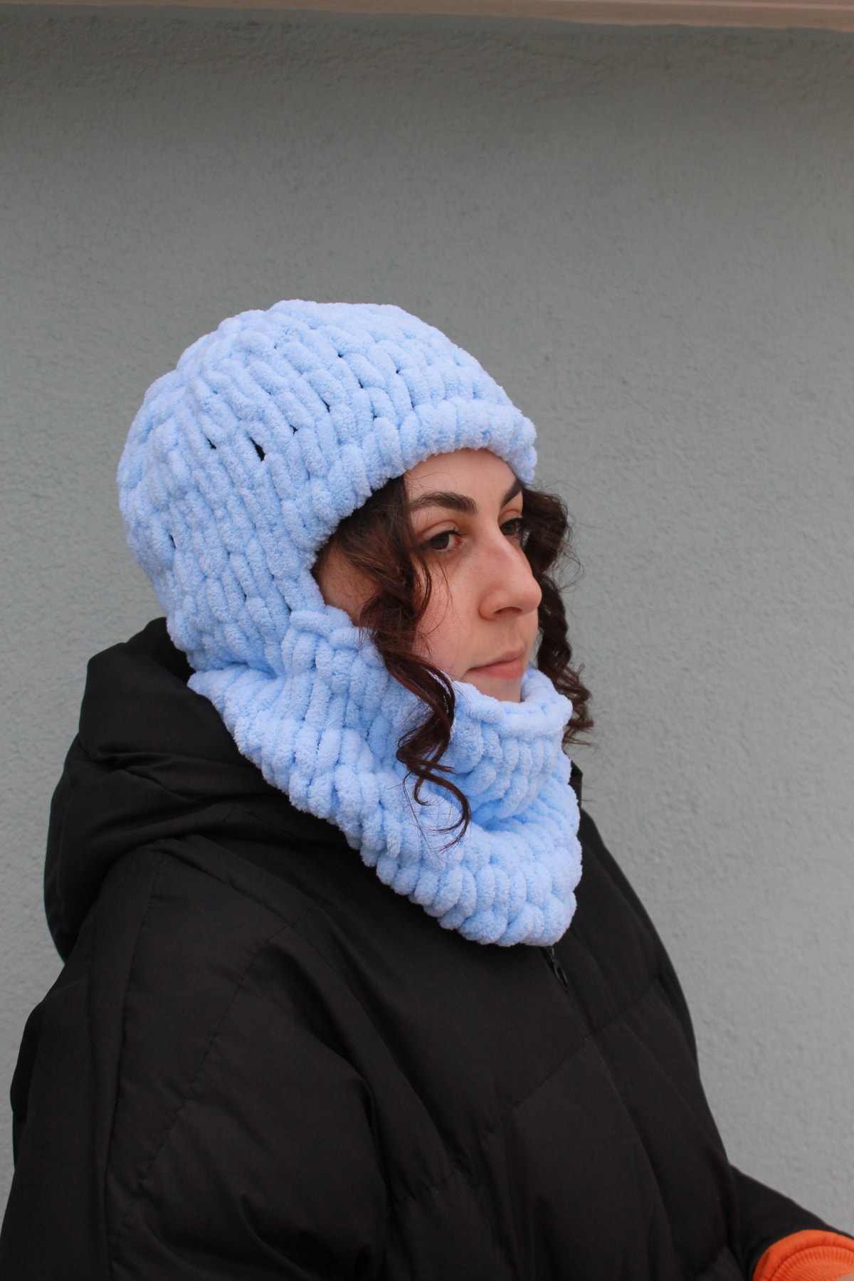 Naz Amigurumi El Örgüsü Yumuşak Yüz Açık Model Puffy Kar Maskesi