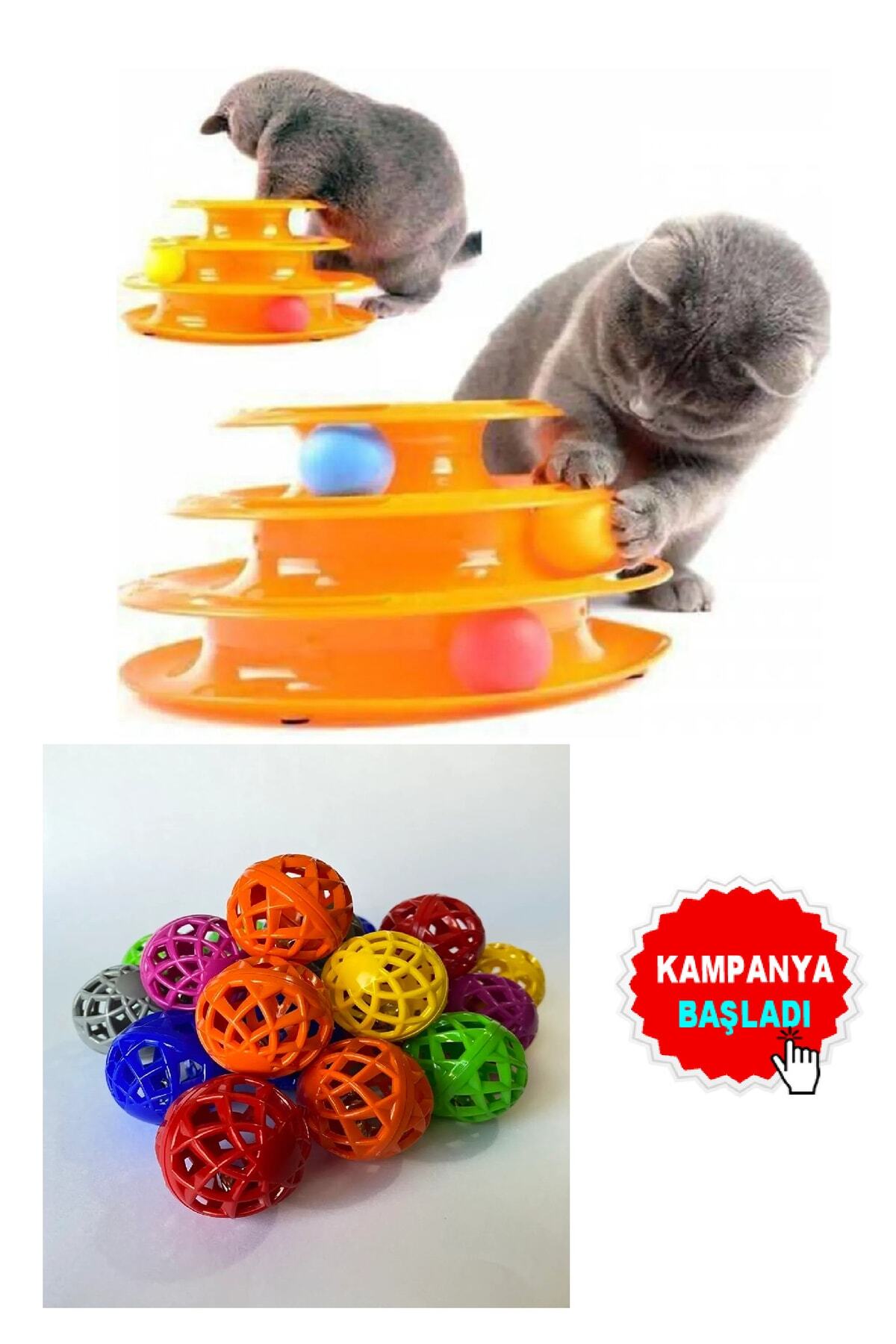 LUBAER Kedi Oyuncak 3 Katlı Kule (1adet), Kedi Oyuncak Zilli Top (2 Adet), 2li Set.