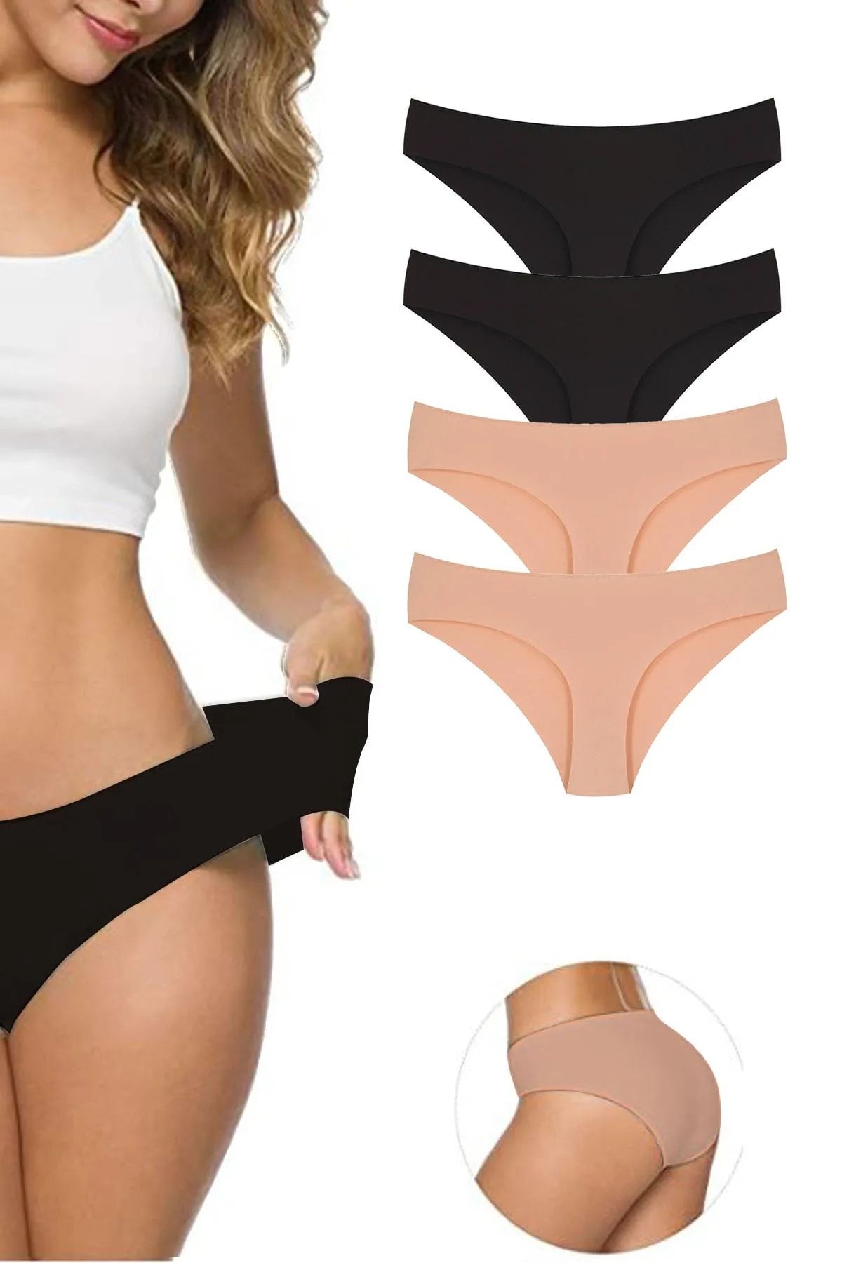 Yenicici Non-marking Panties 4 Pieces Women's Seamless Laser Cut