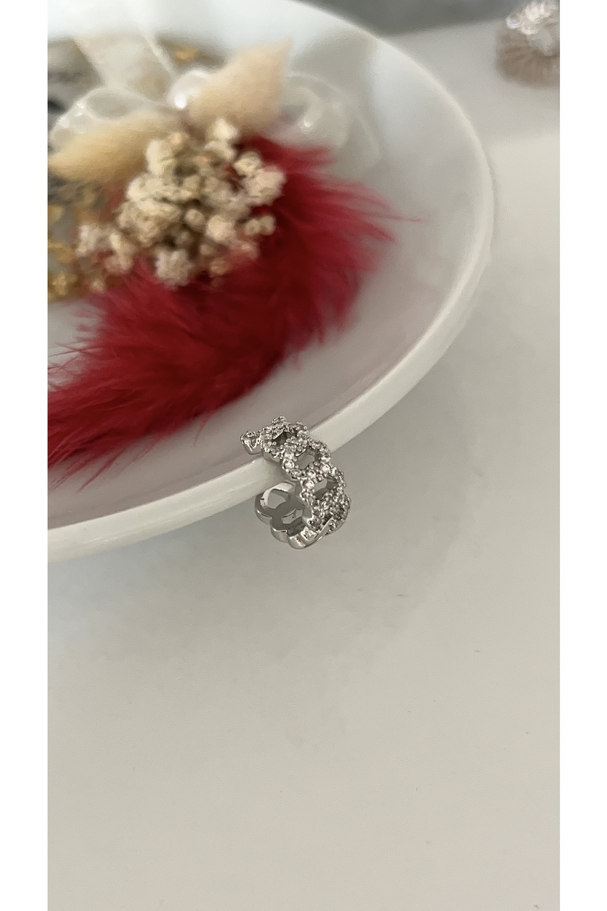 Gümüş Zirkon Taşlı Zincir Model Earcuff , Kıkırdak Küpe