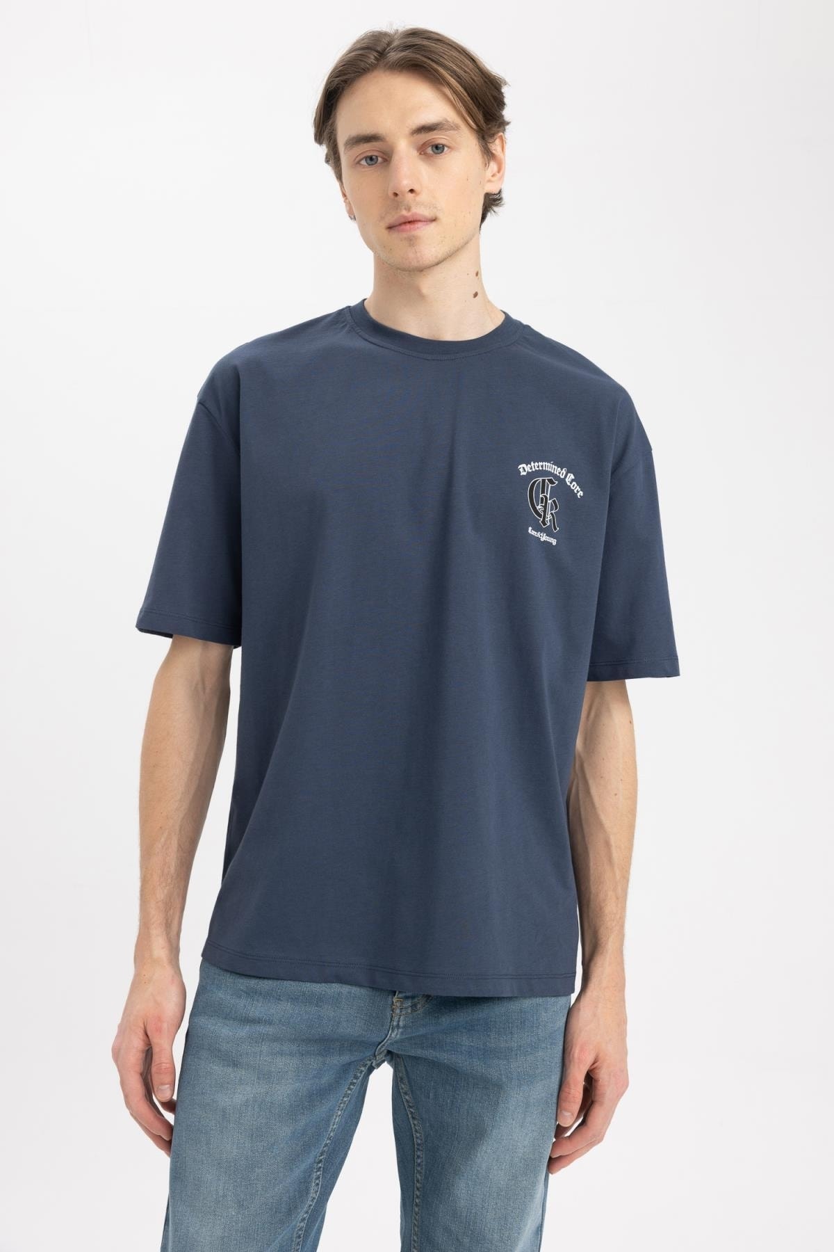 DeFacto T-Shirt Dunkelblau Oversized