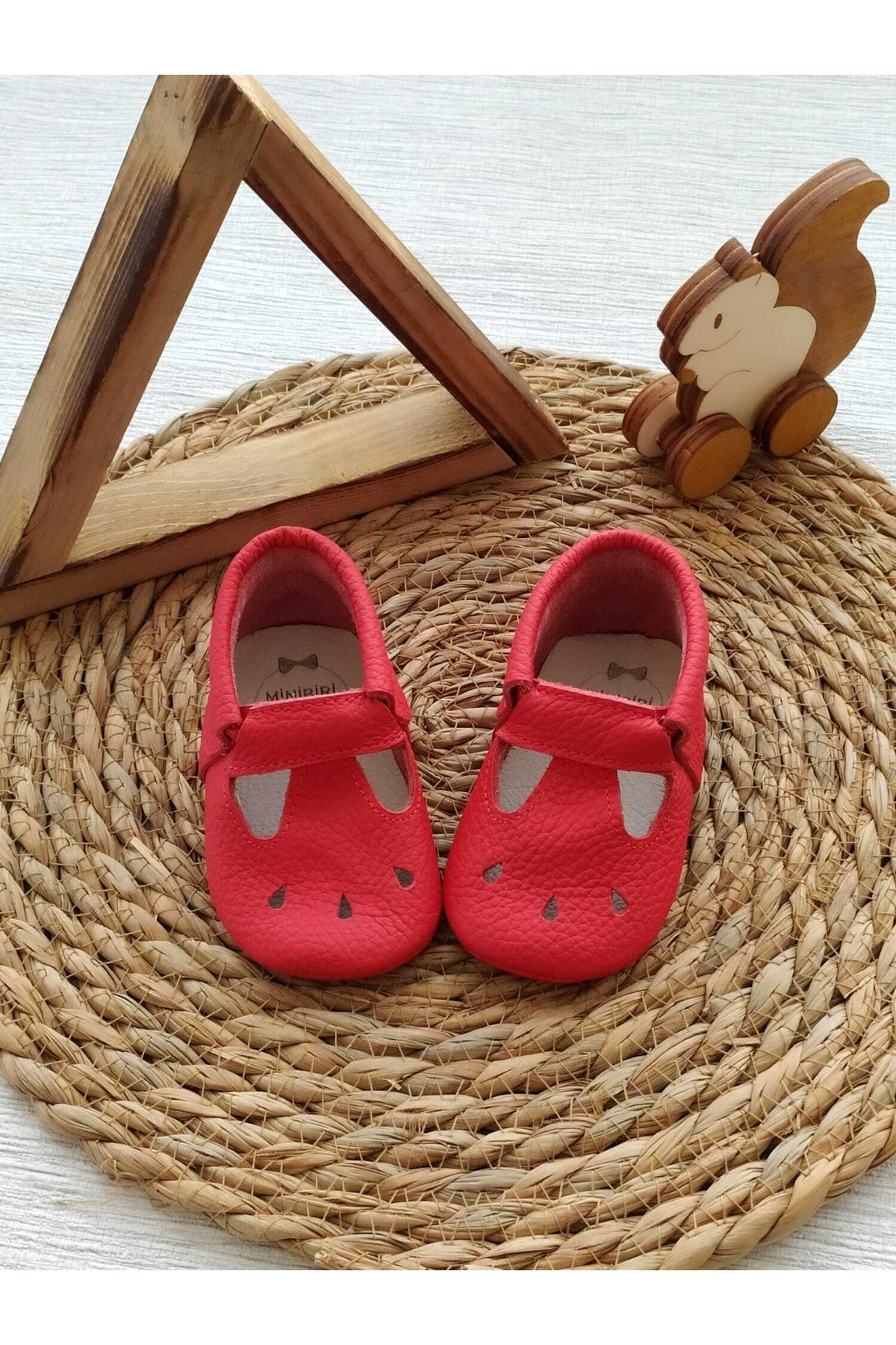 MİNİBİRİ Cosy Model Kırmızı Renk Hakiki Deri Bebek Makosen Patik Ilk Adım Ayakkabısı