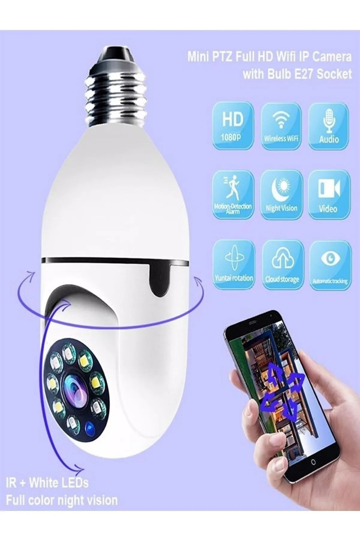 Chermik 360 Ptz Ip Kamera Gece Görüş Kablosuz Bebek Güvenlik Akıllı Ampul Wifi Kamera E27 Duy Tip