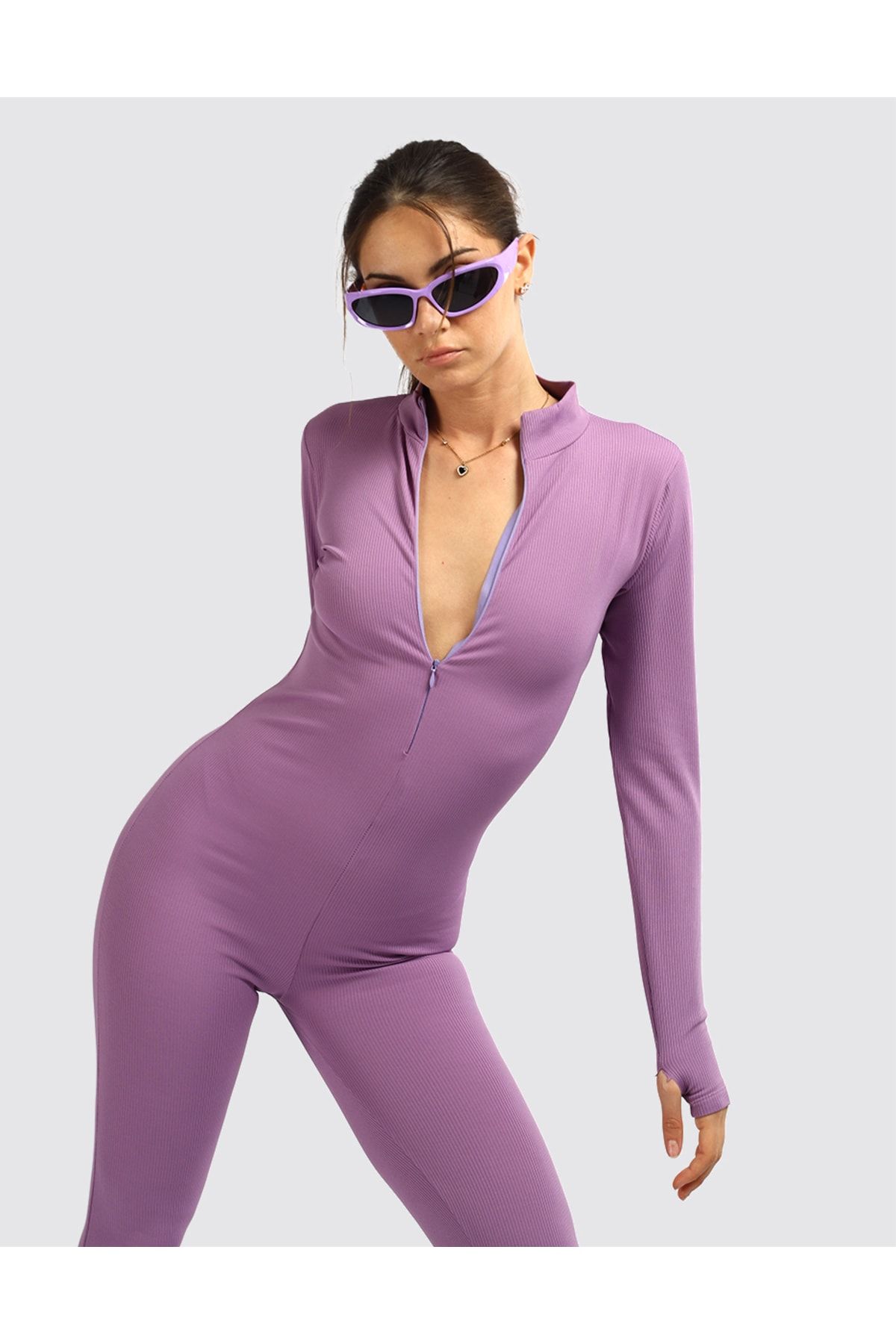 Purple long sleeve jumpsuit hotsell