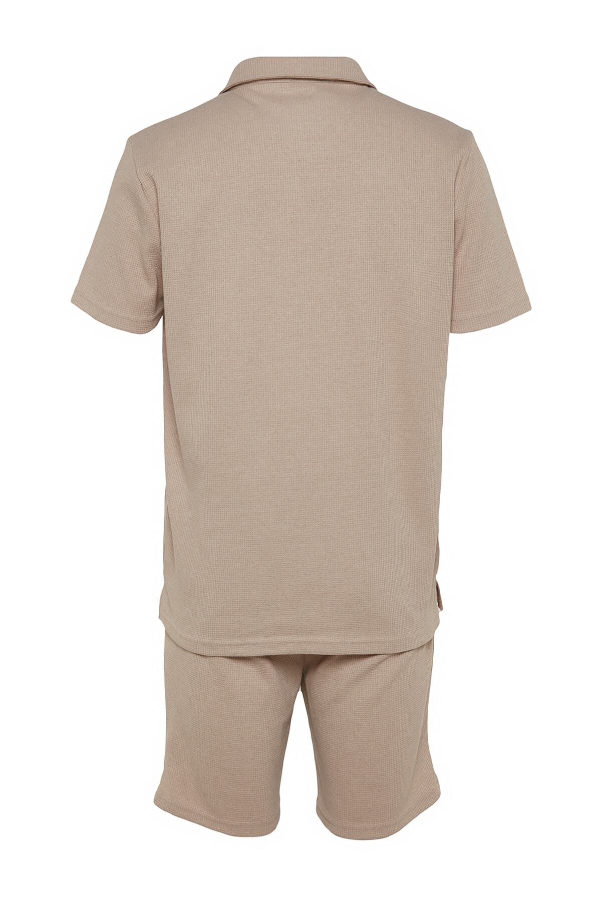 Trendyol Collection-Strukturiertes Trainingsanzug-Set mit Polokragen in Kamel – Normale Schnittform TMNSS23EM00003 9