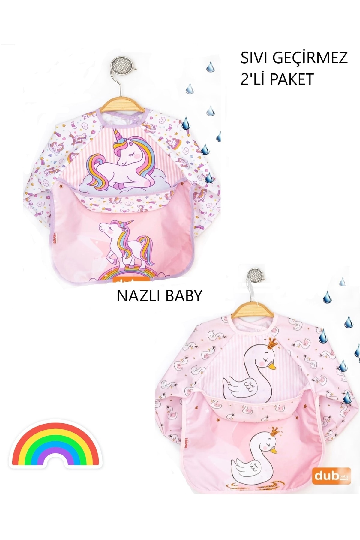dubi baby Bebechi Cepli Giyilebilir Sıvı Geçirmez Uzun Kol Mama Ve Aktivite Önlüğü ( Unicorn-kuğu)