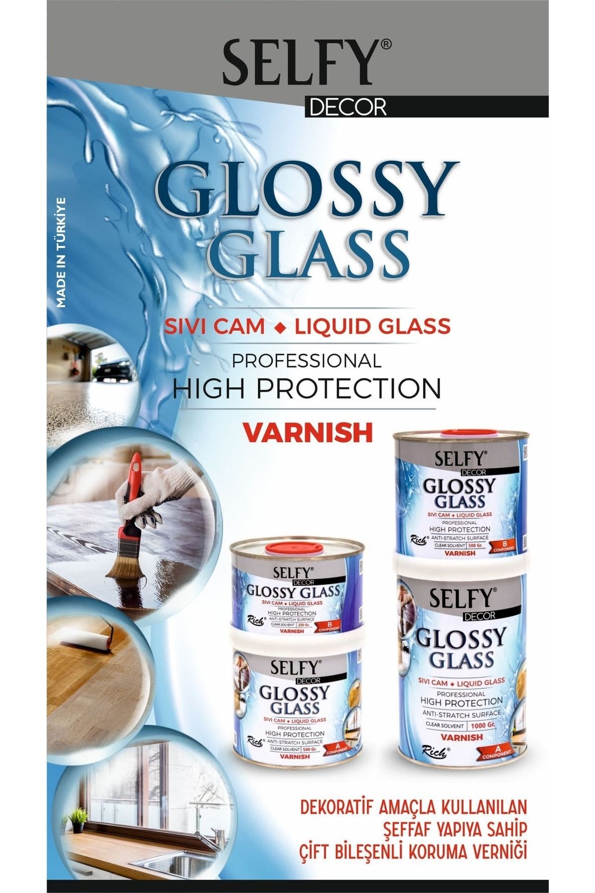 GLANCE Surface1000gr Antik Beyaz Selfy Decor Glossy Glass 500+250gr Balkon,teras,banyo,mutfak,tezgah,fayans PN9752