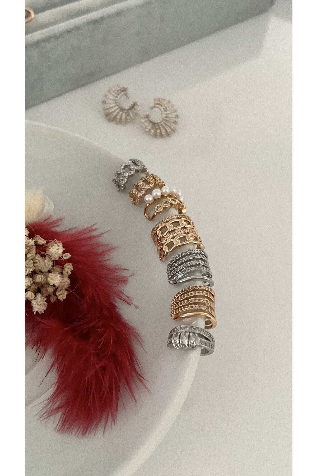 Gold Incili Earcuff , Kıkırdak Küpe 2