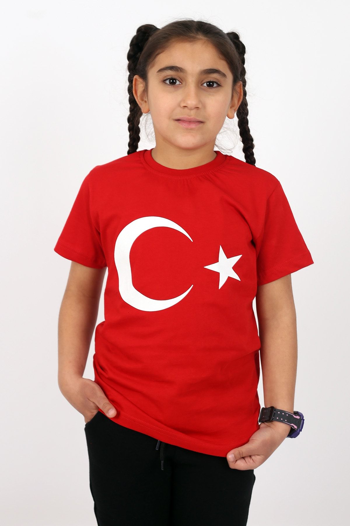 Çiggo Kids-تي شيرت قطني بعلم تركي للأطفال من سن 5 إلى 13 سنة - للجنسين 5