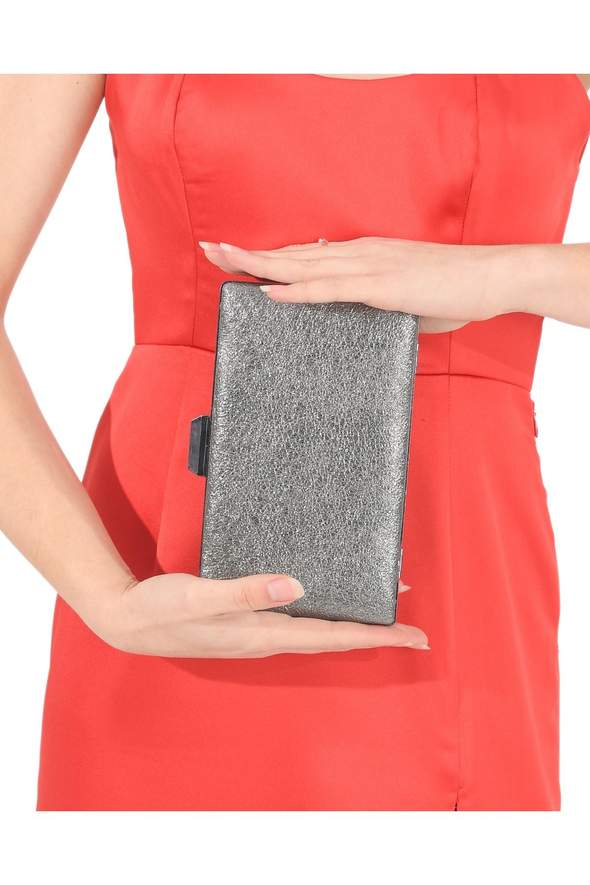 Bi anta Anthracite Color Crystal Patterned Matte Leather Evening