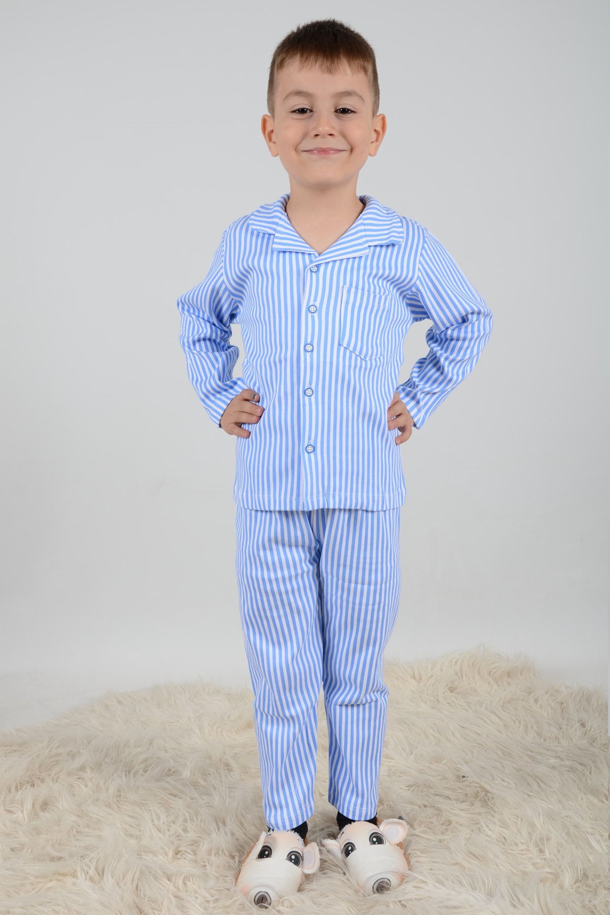 Irk Lemoon Lemoon Çizgili Düğmeli Çocuk Pijama Takımı