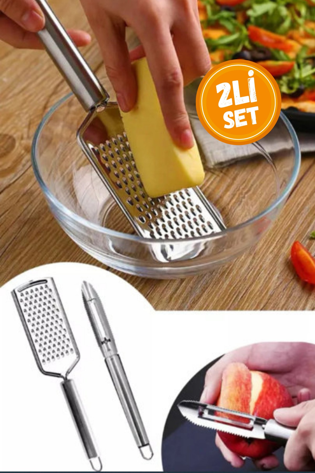 WAPPA 2li Set Paslanmaz Çelik Rende Ve Soyacak Peynir Çikolata Zencefil Patates Limon Rende Sebze Soyucu