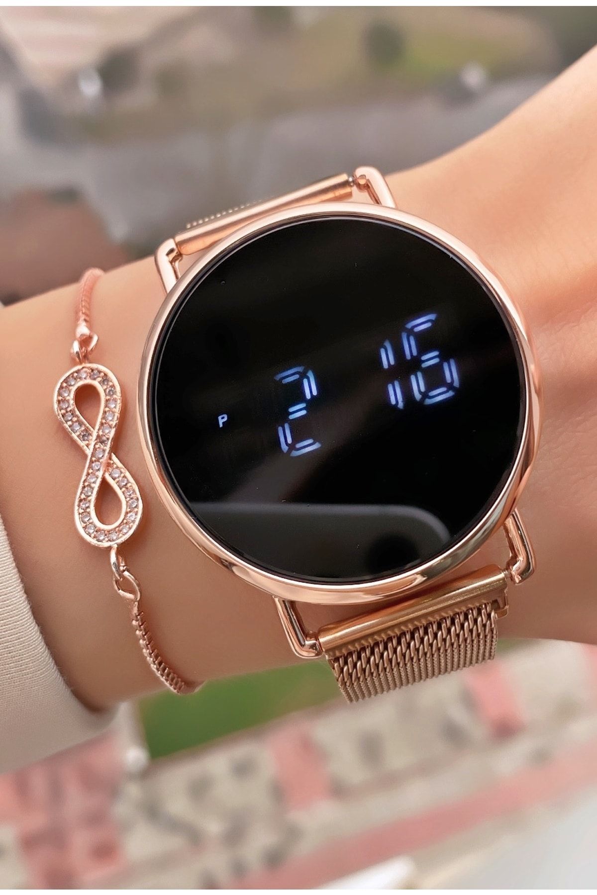 Led rose gold watch top