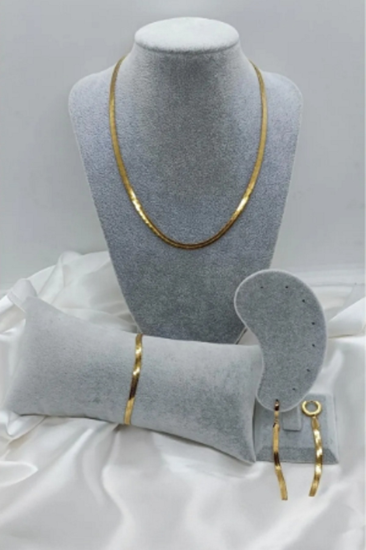 Gold Italyan Zincir Kolye + Bileklik + Küpe Seti