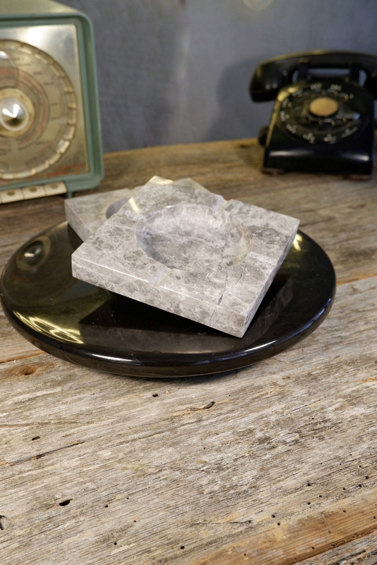 Voodo Concept-Tundra Gray Marble Ashtray 12x12x2 Cm 2