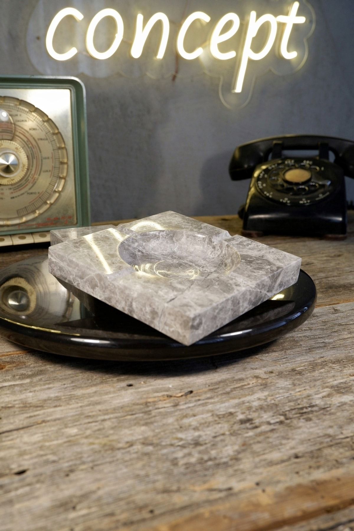 Voodo Concept-Tundra Gray Marble Ashtray 12x12x2 Cm 3