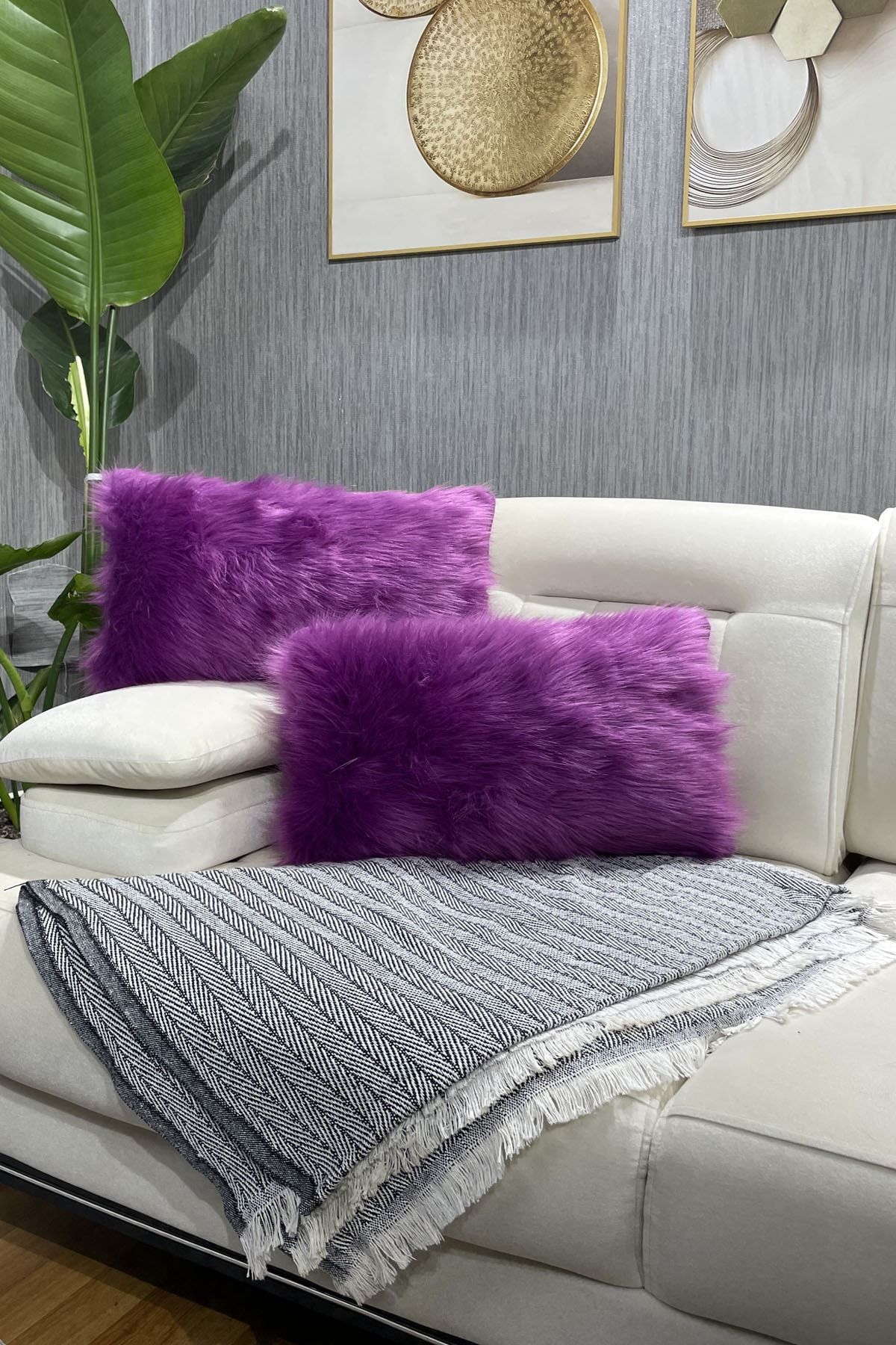 Fuzzy purple pillow top