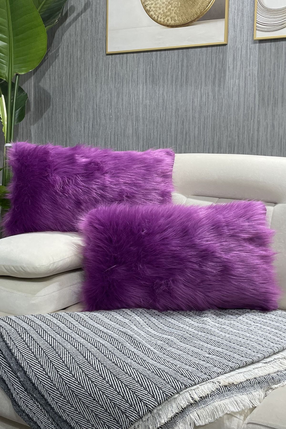 Paris Life Plush Throw Pillow Cover Imported Premium Fabric purple Trendyol