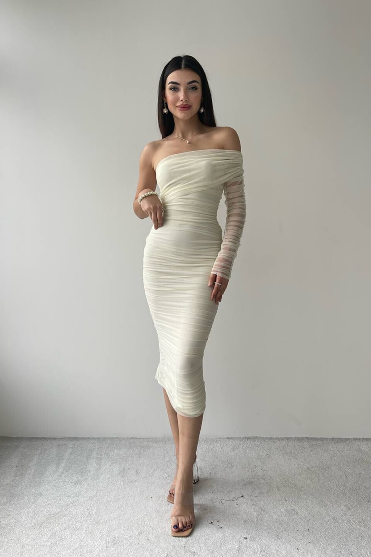 White Midi Pencil Evening Dress main image 1