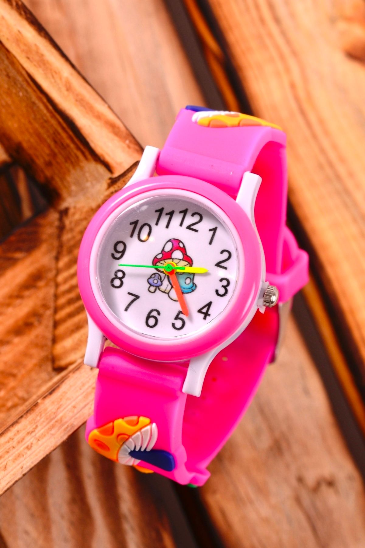 pierrose Pink Silicone Strap Girl s Wristwatch with Mushroom Figure