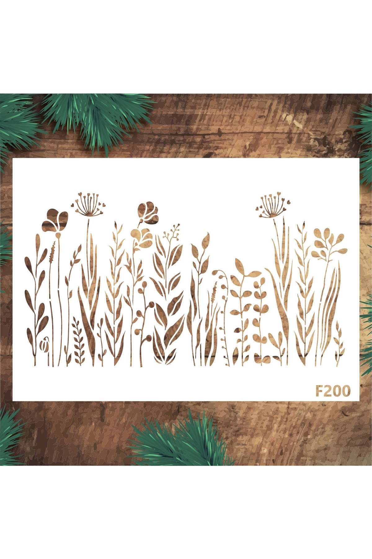 STENCİLTASARIM Stencil Tasarım F200 Kır Çiçekleri- Dekoratif Duvar, Eşya, Fayans,kumaş Boyama Şablonları25x35cm