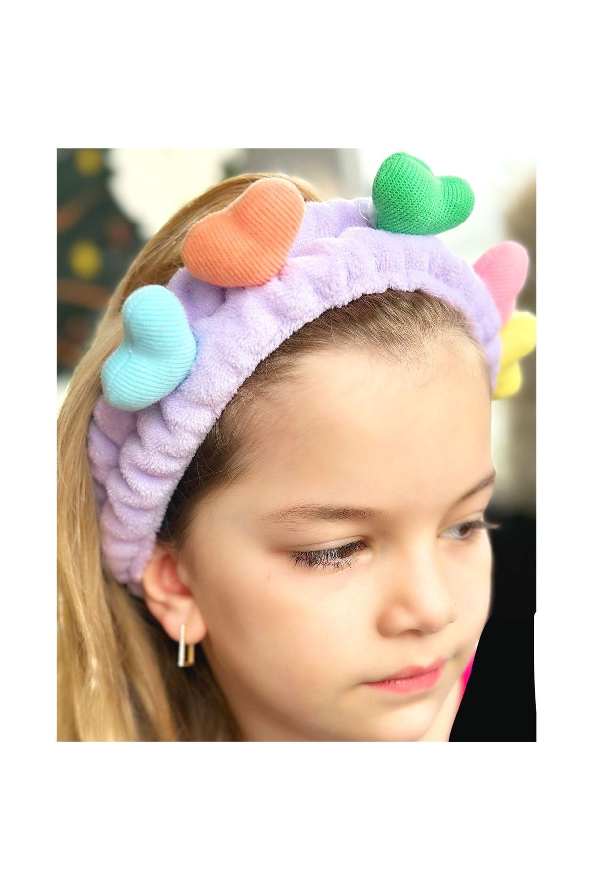 QUEEN AKSESUAR-Fashion Plush Toy 3d Hearted Doll Kids Women Makeup Bandana Hair Band Elastic Lilac Purple 1