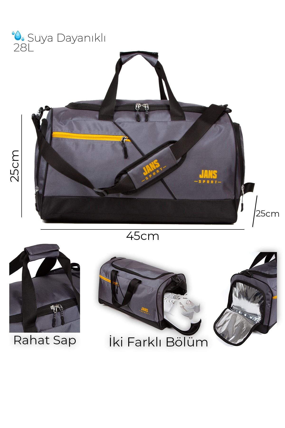 LOOP DESIGN Ayakkabı Gözlü Termoslu Orta Boy Unisex Spor Fitness Ve Seyahat Çantası