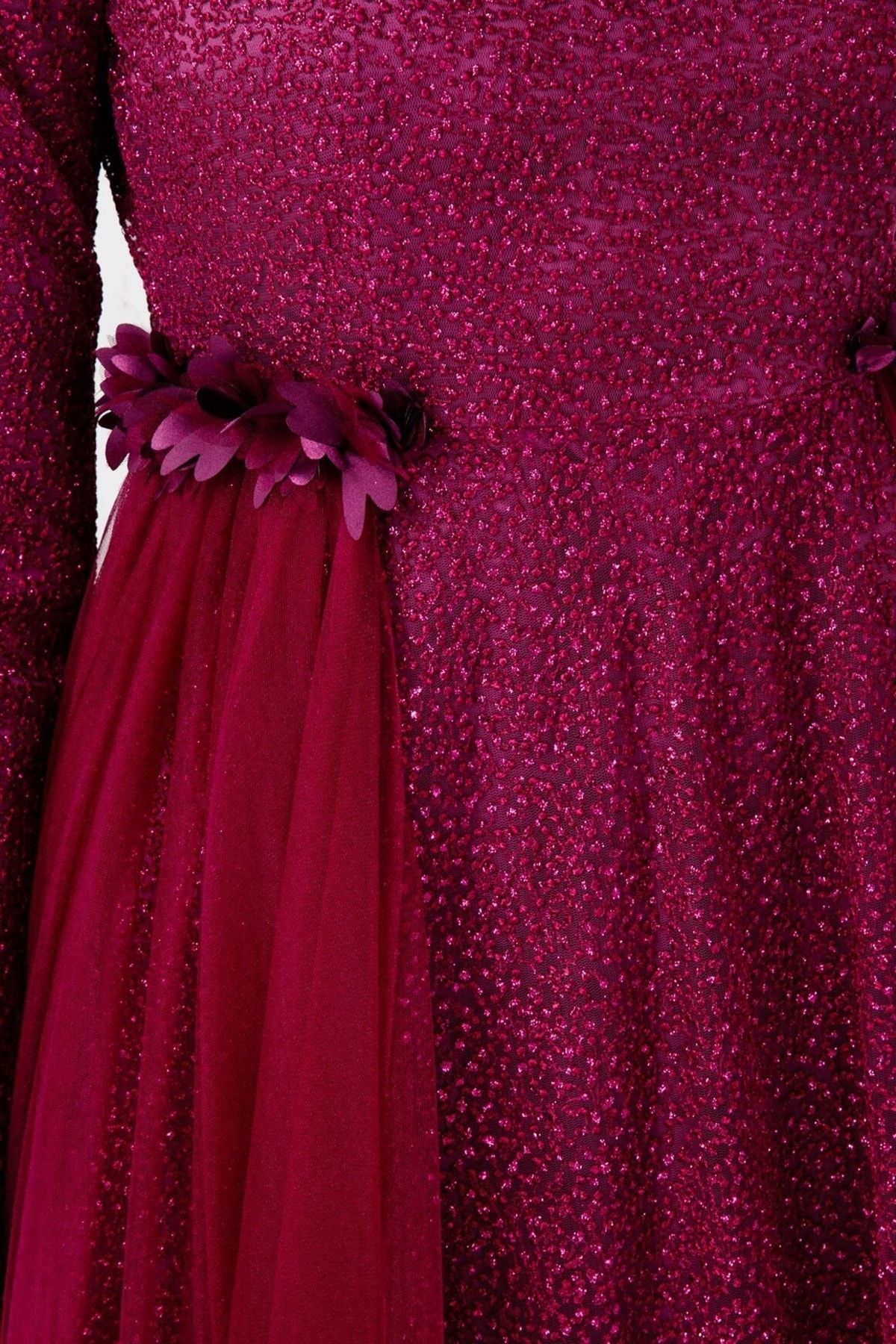 Esswaap-Fuchsia Bud Lace Evening Dress with Shirred Sides and Strings 4