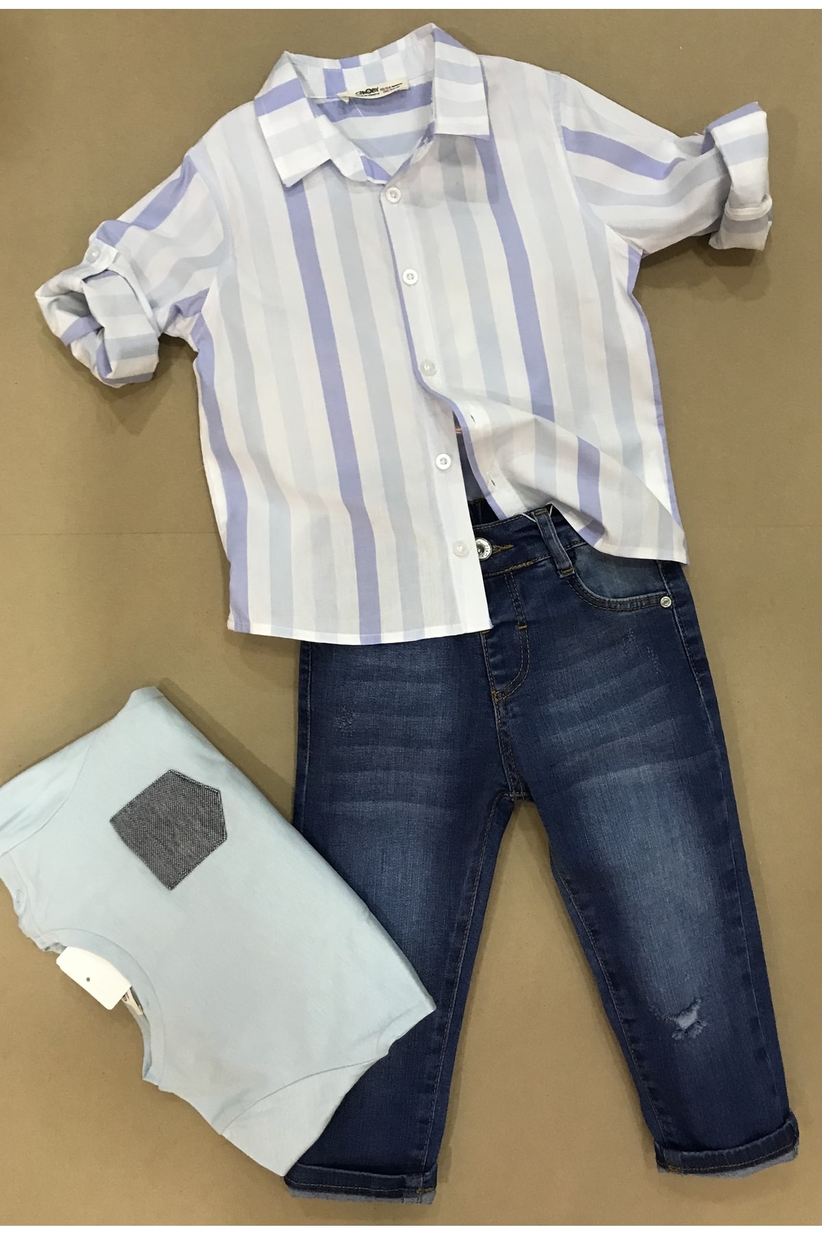 çikoby Erkek Bebek Mavi Çizgili Gömlek fotoğrafı 3 (önizleme)