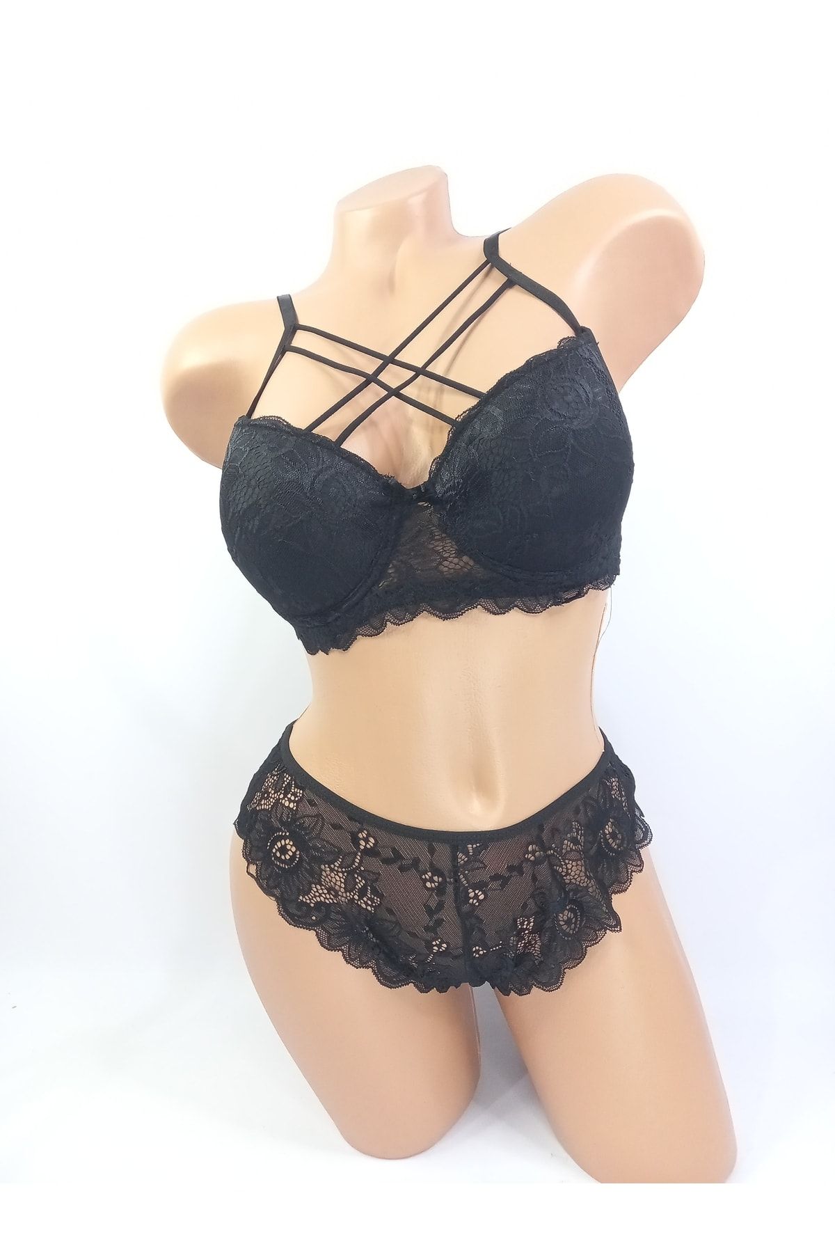 Trendyol Curve Black Lace Detailed Bustier-Panties Underwear Sets