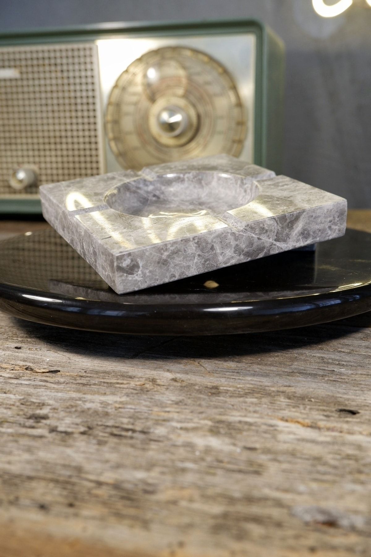 Voodo Concept-Tundra Gray Marble Ashtray 12x12x2 Cm 4