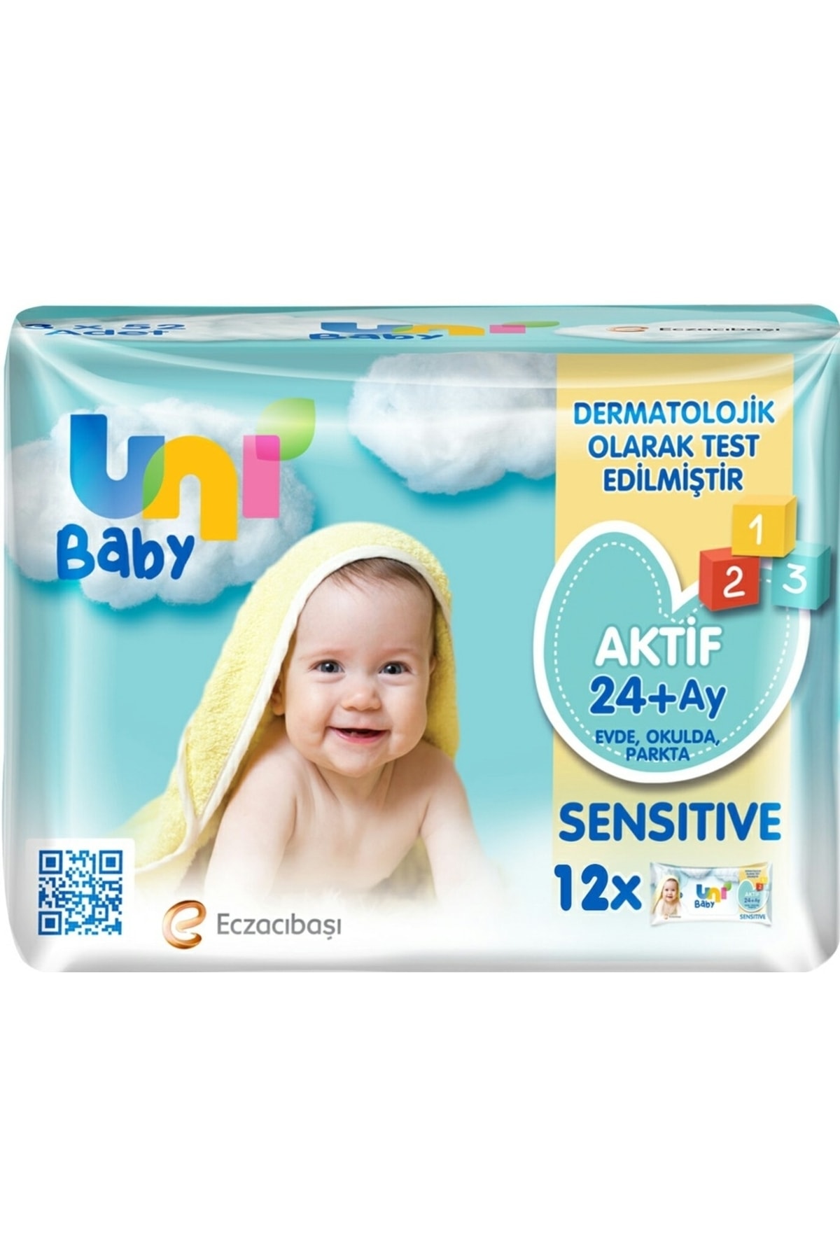 Uni Baby Aktif Sensitive Islak Havlu 12 X 52 Li (624 YAPRAK) GU7867