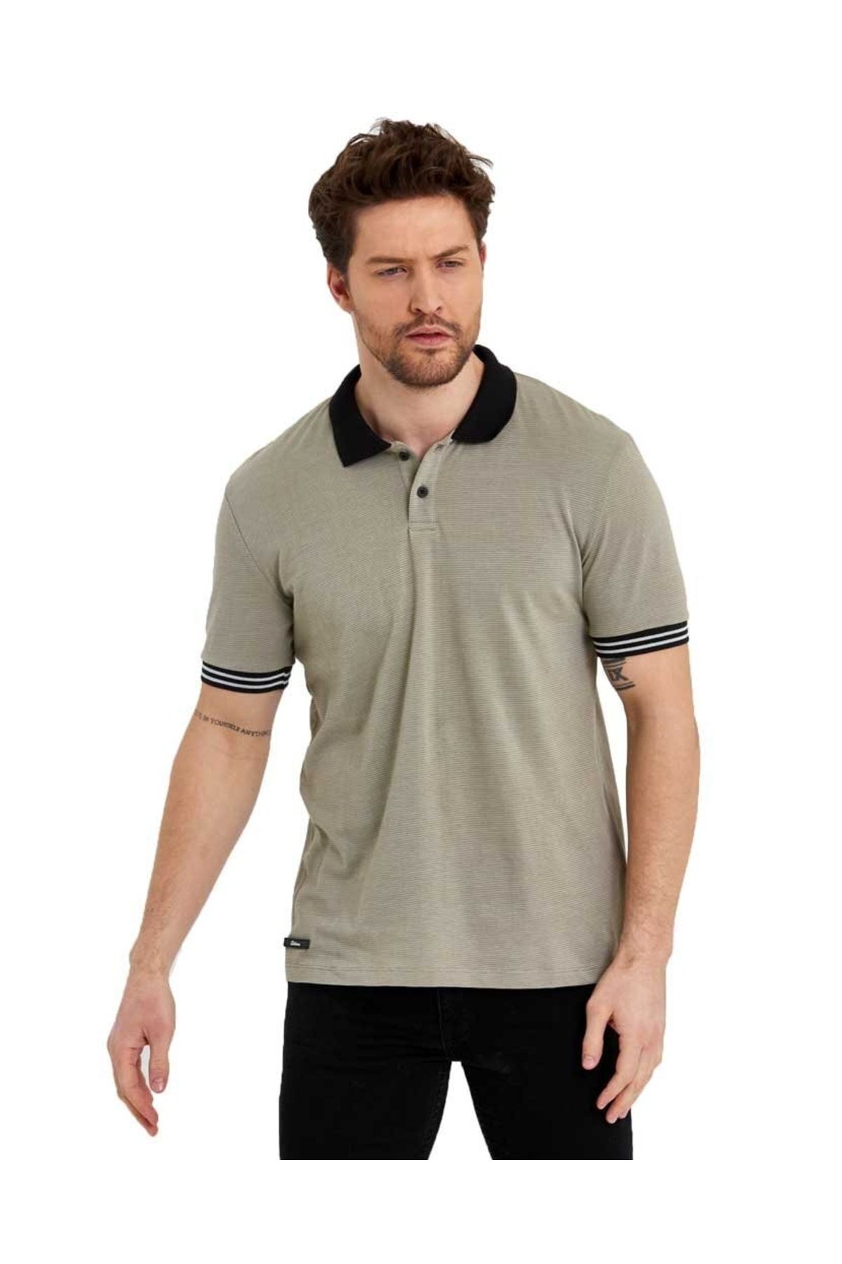 Adams Polo Collar Jacquard Single Jersey Cotton Short Sleeve T-Shirt -  Trendyol