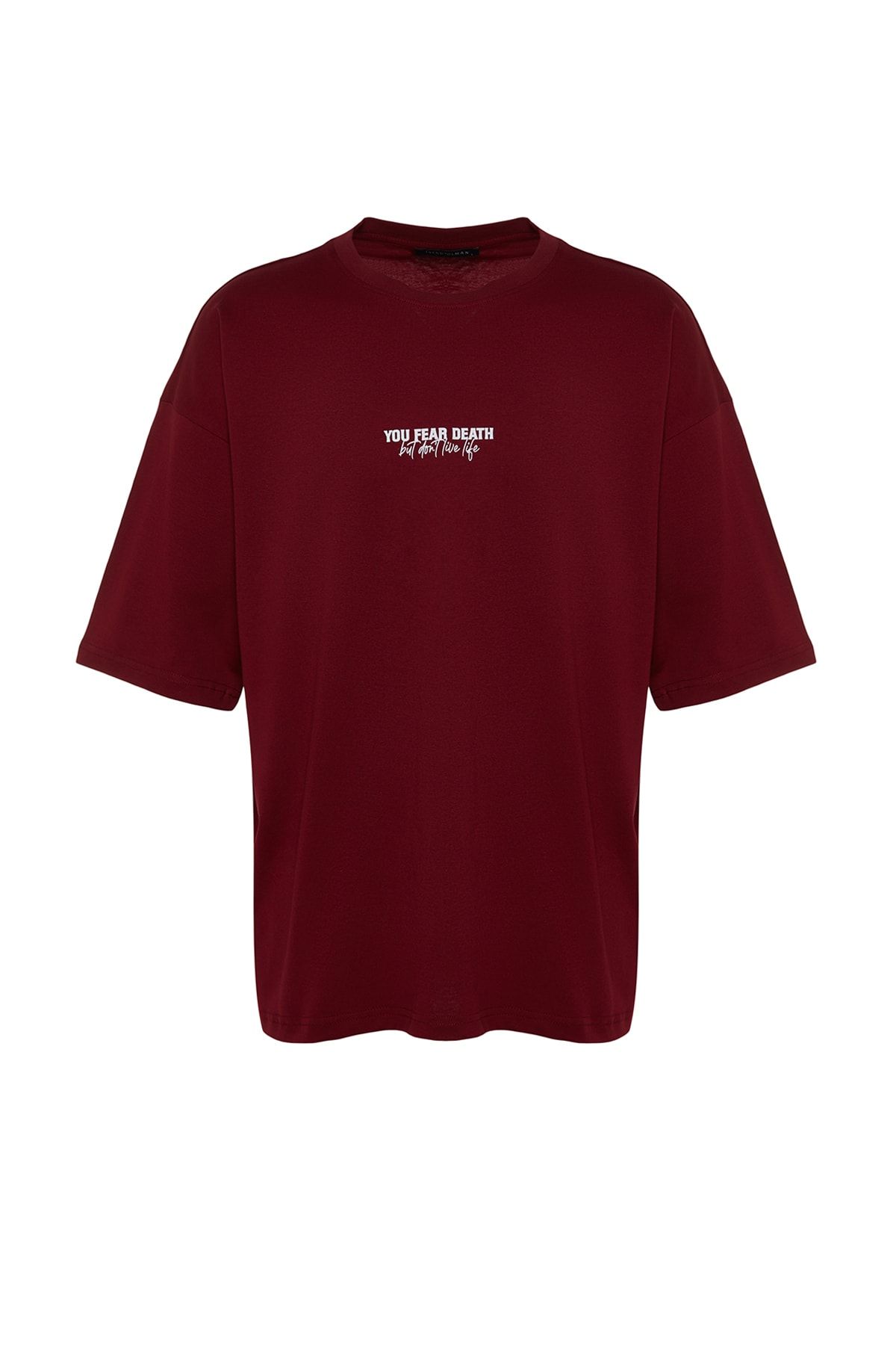 Trendyol Collection-Бордо червена памучна тениска с миниатюрни шарки - TMNSS23TS00099 7