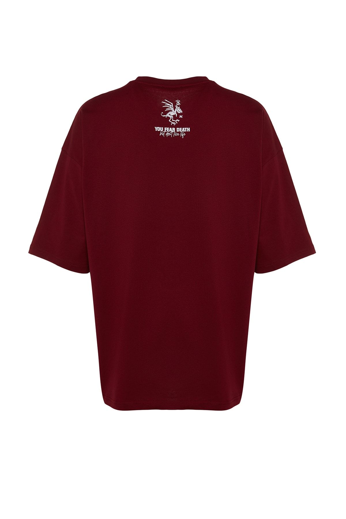 Trendyol Collection-Бордо червена памучна тениска с миниатюрни шарки - TMNSS23TS00099 8