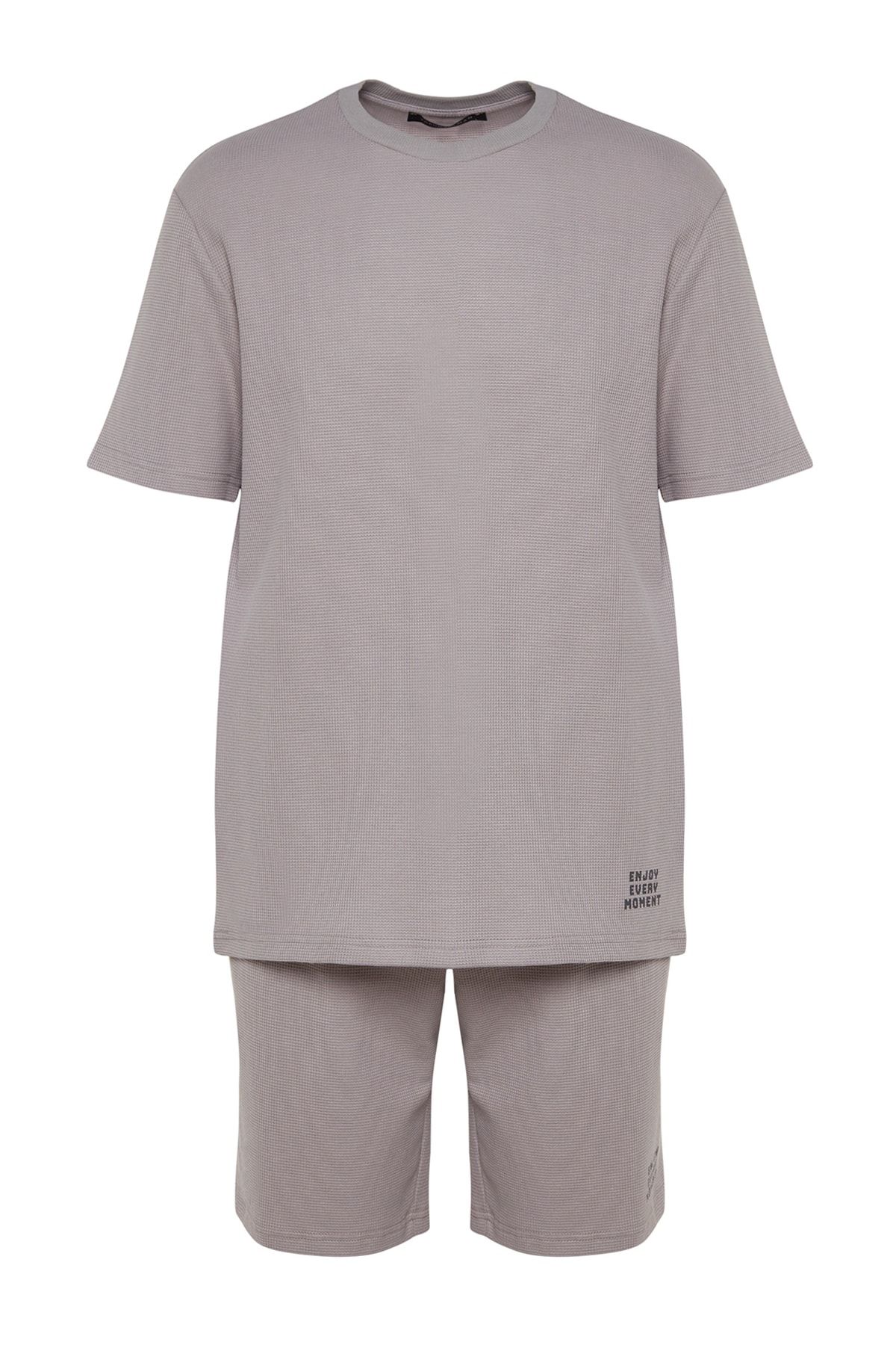 Trendyol Collection-Šedá sada pletených šortek Regular Fit Pyžamo TMNSS23PT00032 6