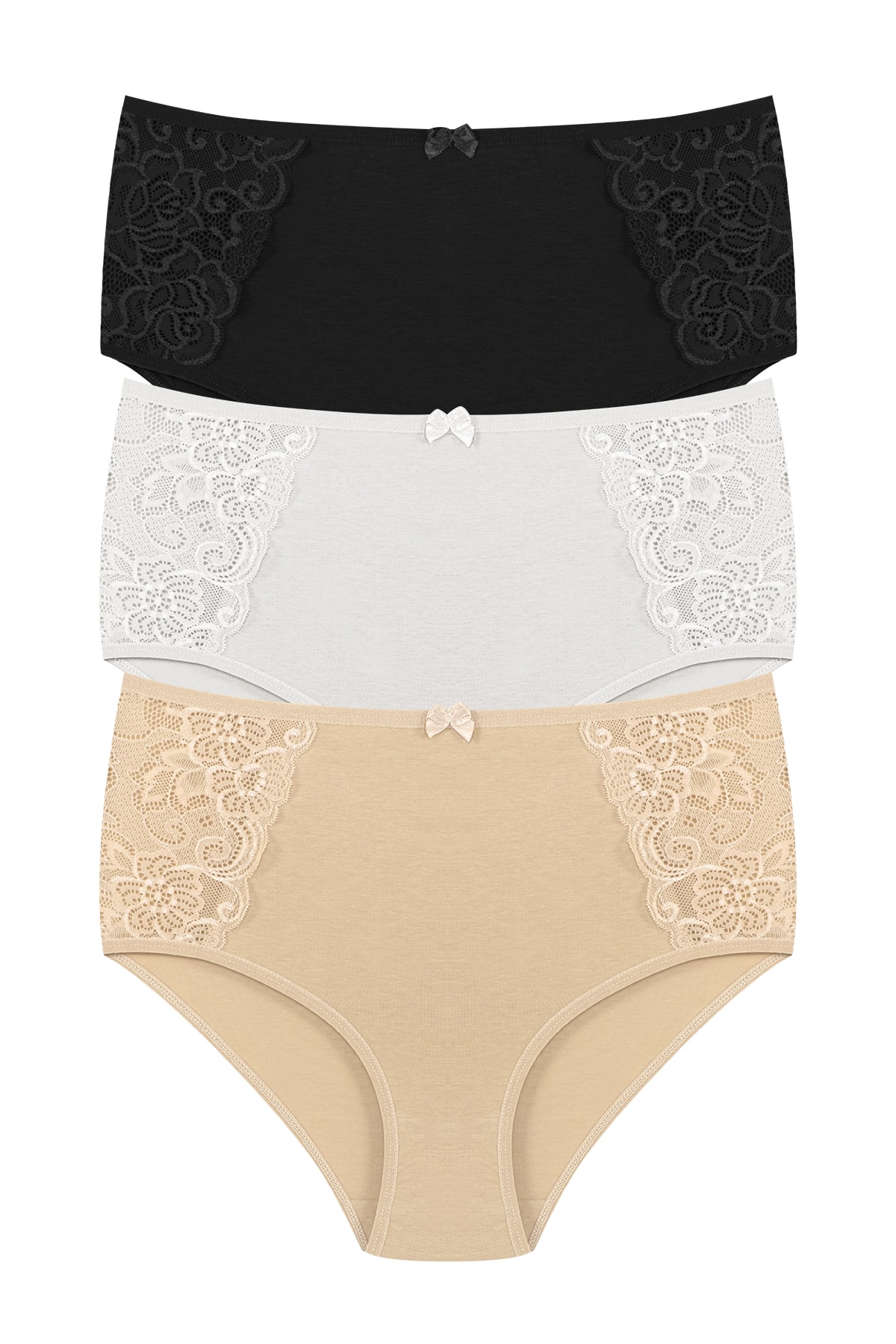 3-Pack Cotton Side Lace Detailed High Waist Plus Size Baton Women's Panties