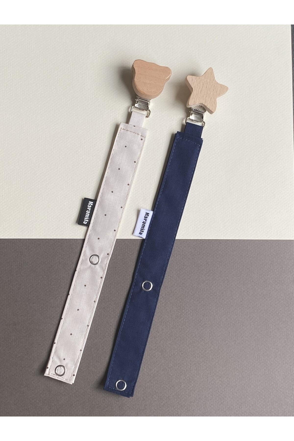 KARAMİLA 2'li Set Ahşap Klips Bebek Emzik Askısı - Bebek Emzik Zinciri %100 Pamuk fotoğrafı 2 (önizleme)