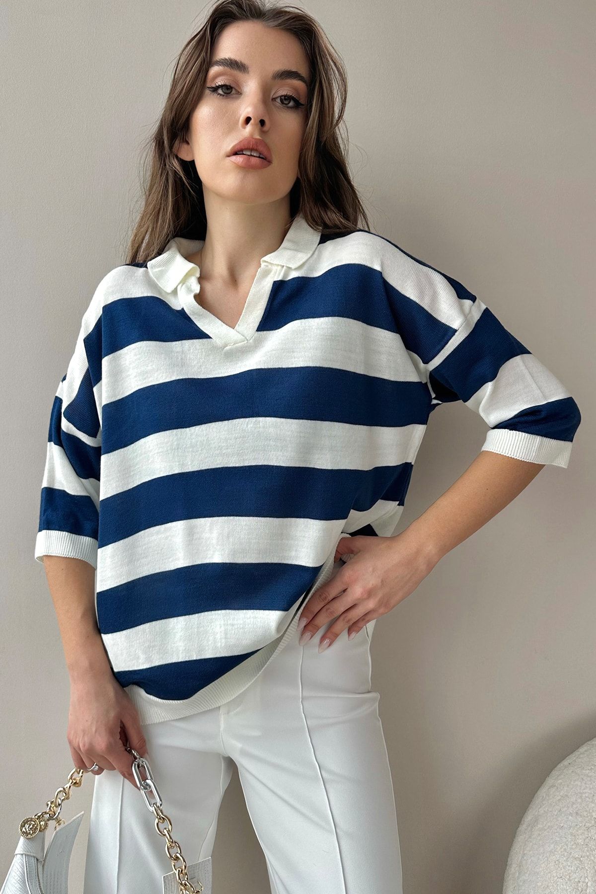 Trend Alaçatı Stili Bluse Blau Regular Fit Fast ausverkauft