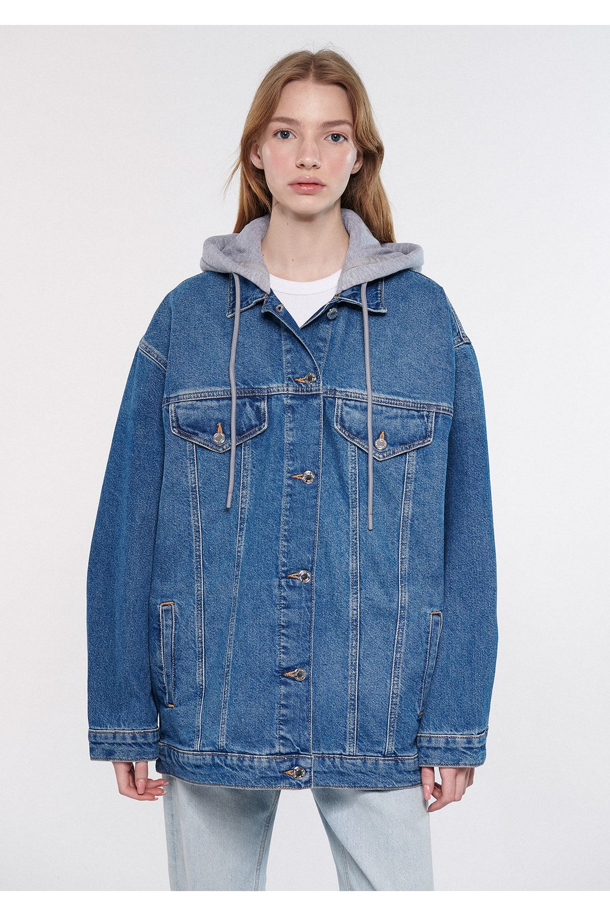 Mavi Lexa Kapüşonlu Indigo Jean Ceket Oversize / Geniş Kesim 110641-35265 CE10148